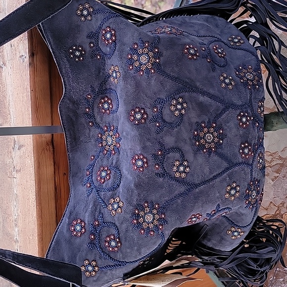 New Scully Suede Beaded Fringe Hobo - Picture 2 of 6